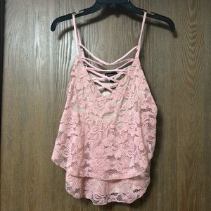 Pink Lace Spaghetti Strap Crop Top